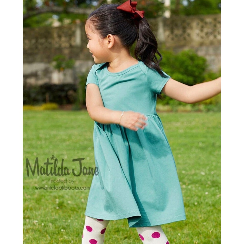 Matilda Jane Perfectly Paired Sea Blue Knit Dress Girls Size 6 Short Sleeve